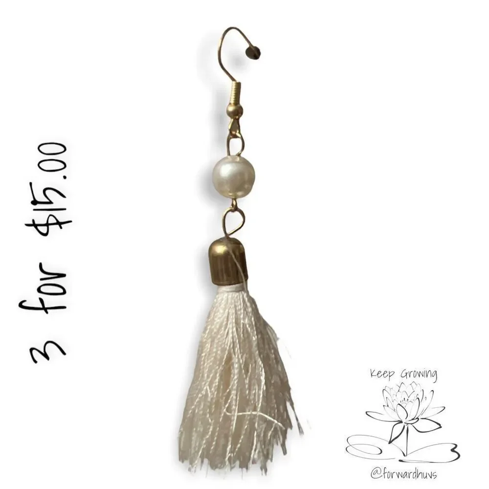 Bundle Sale 3 for $15 | Gold Tone Faux Pearl | Tassel Earrings